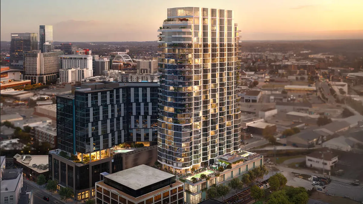 A rendering of the exterior of Pendry Nashville.