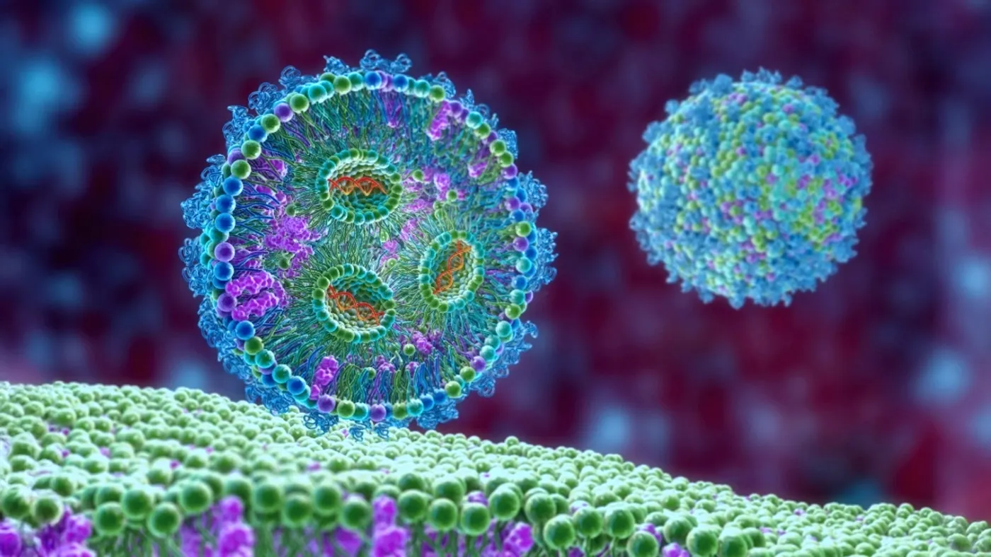 Microscopic particle delivering medicine into a cell