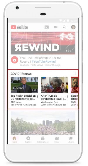 YouTube COVID-19 info panel