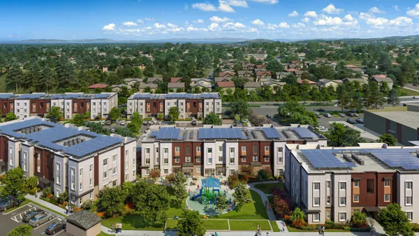 Aerial view of apartment housing in California.