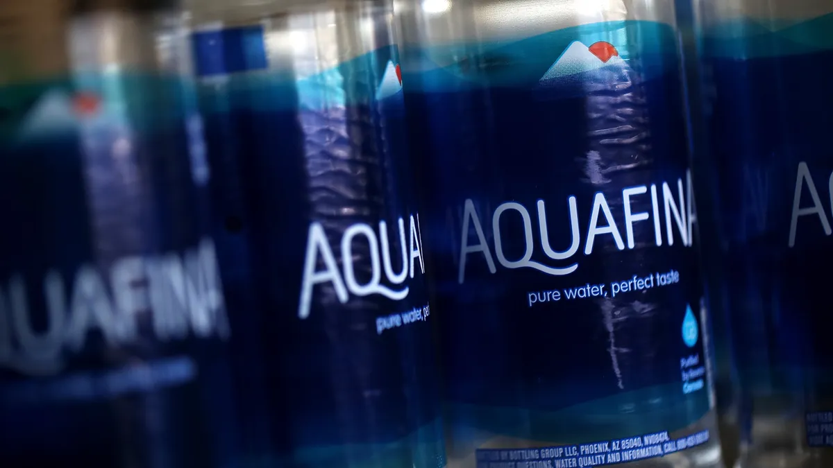 : Bottles of Aquafina water are displayed on March 16, 2018 in San Anselmo, California.