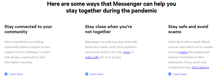 Messenger COVID-19 hub