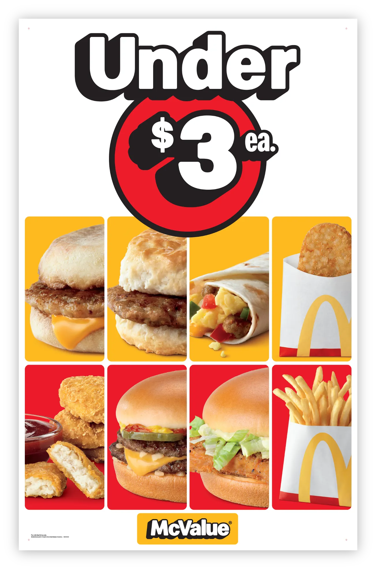 An image of several menu items on McDonald's Under $3 Menu