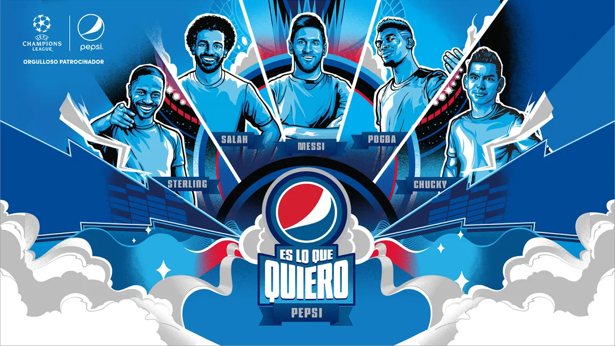 Promotional still attached to Pepsi's latest push around its "For the Love of It" platform, featuring four soccer stars