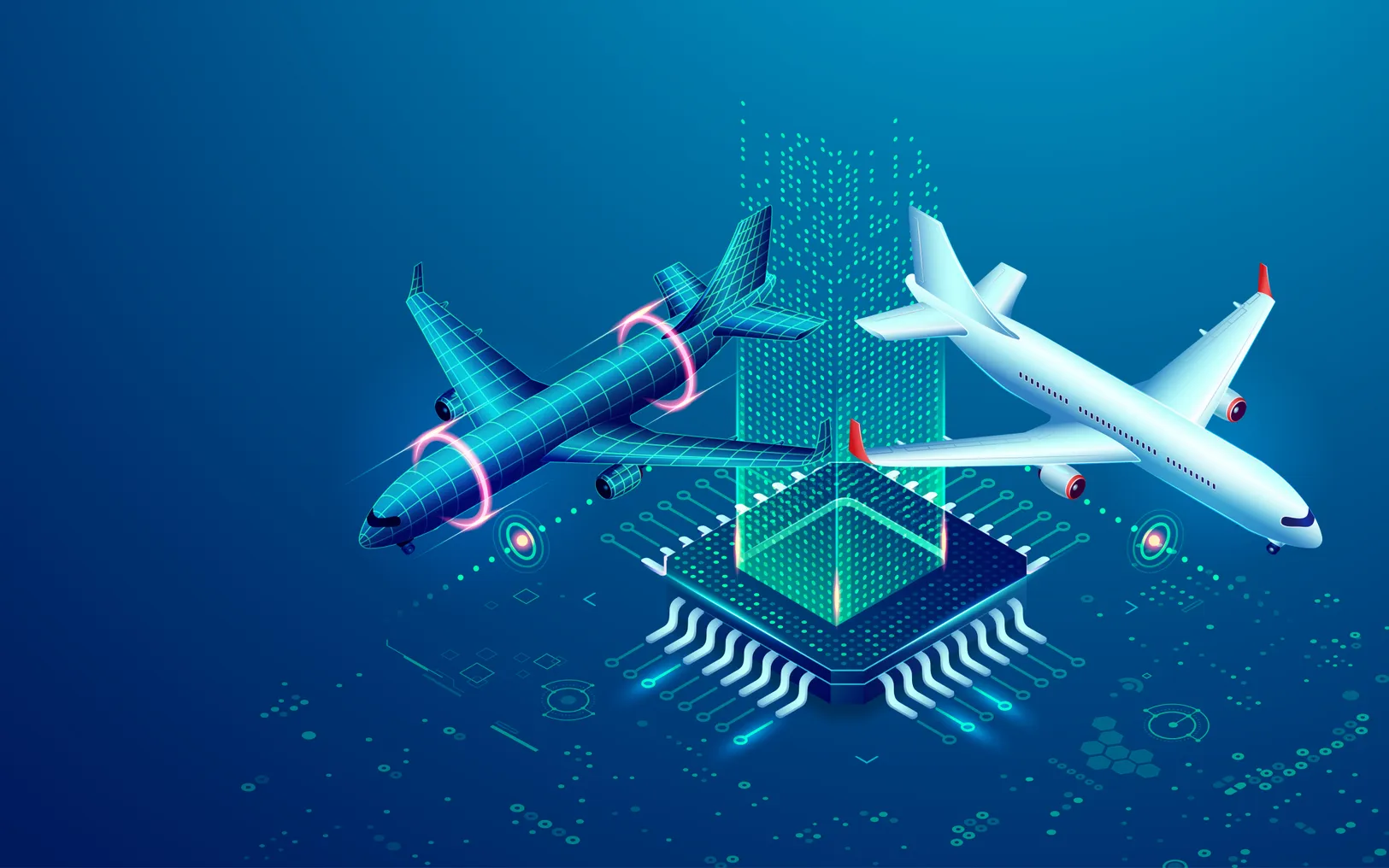 concept of digital twin or aviation technology