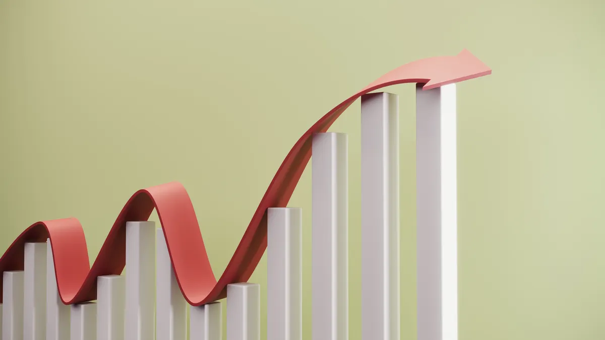 Growing volatile financial bar graph.