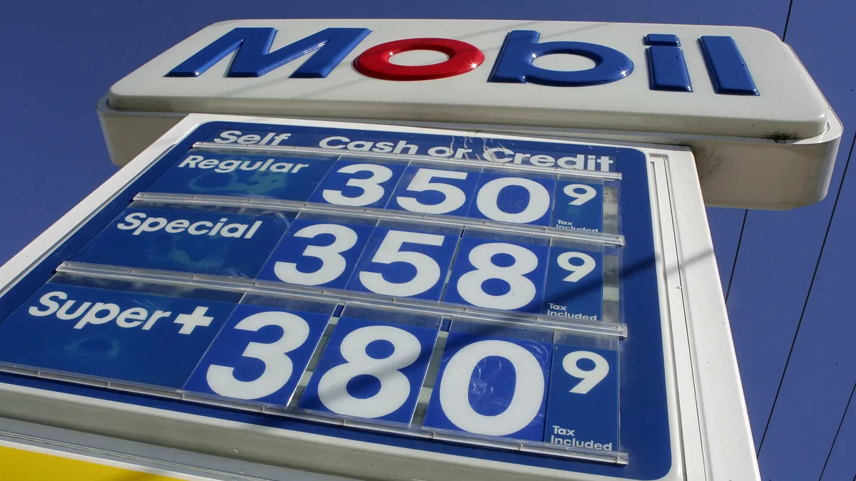 A photo of a Mobil-branded gas station.