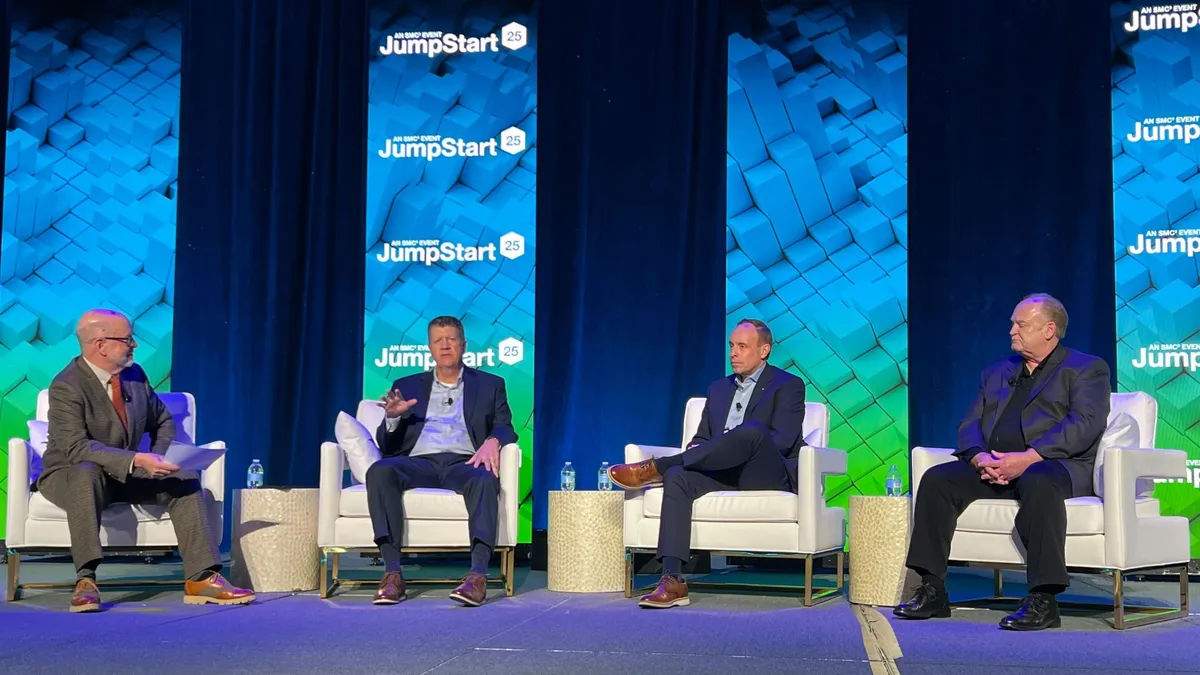 Standard Forwarding Freight Chief Commercial Officer Tim Haitz, Knight-Swift CFO Andrew Hess and AAA Cooper CEO Charlie Prickett join Journal of Commerce Senior Editor Bill Cassidy on a panel at SMC3 Jump Start 2025.