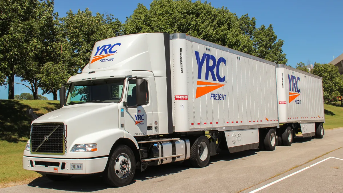 A YRC freight truck, not yet rebranded as Yellow.