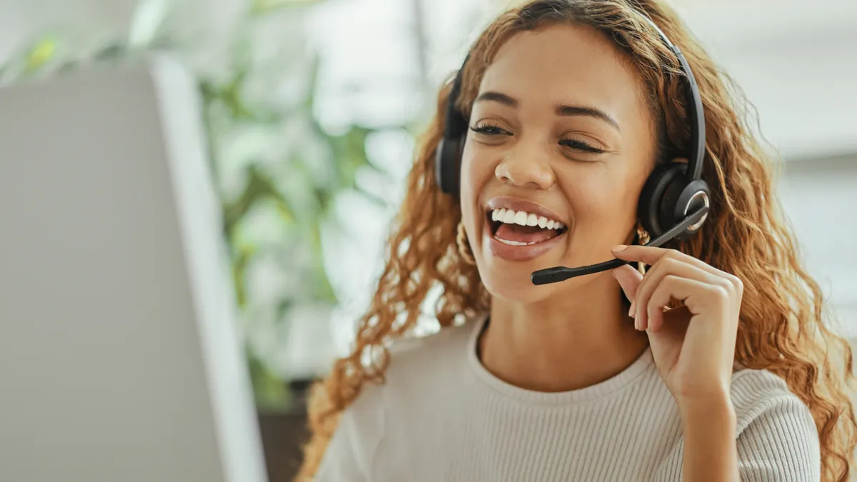 person with call headset on