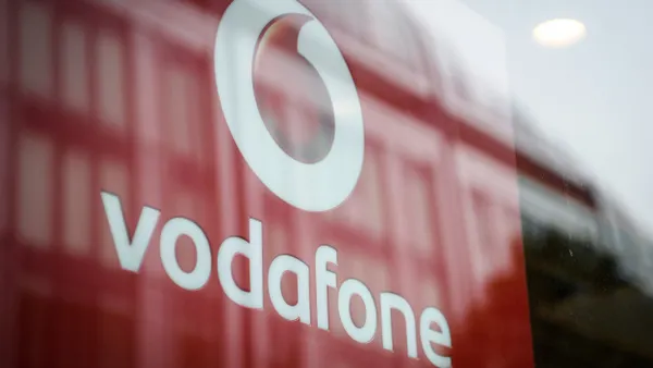 Vodafone logo in front of a London storefront on Oct. 26, 2016