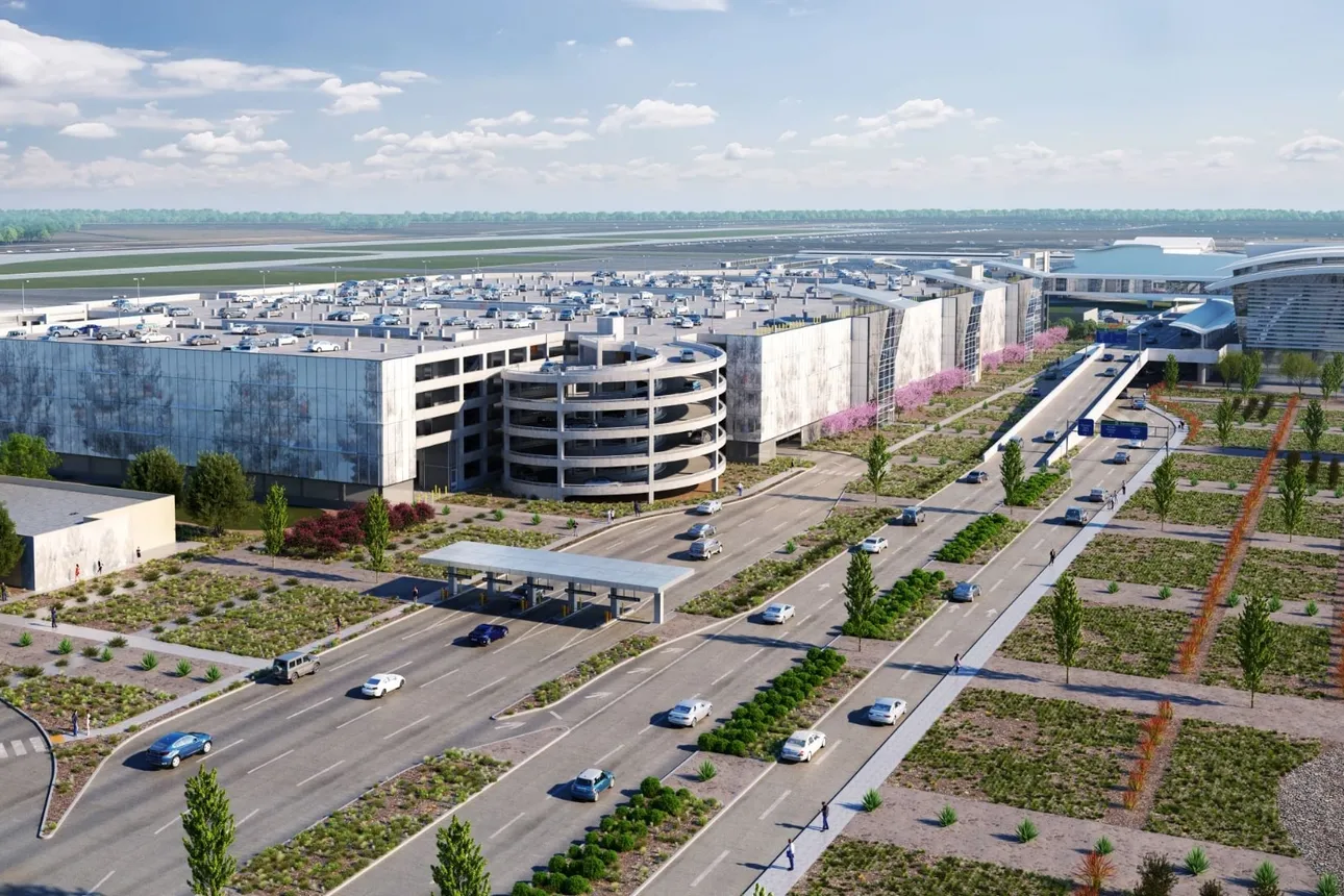 Rendering of the new parking structure and other improvements at Sacramento International Airport.