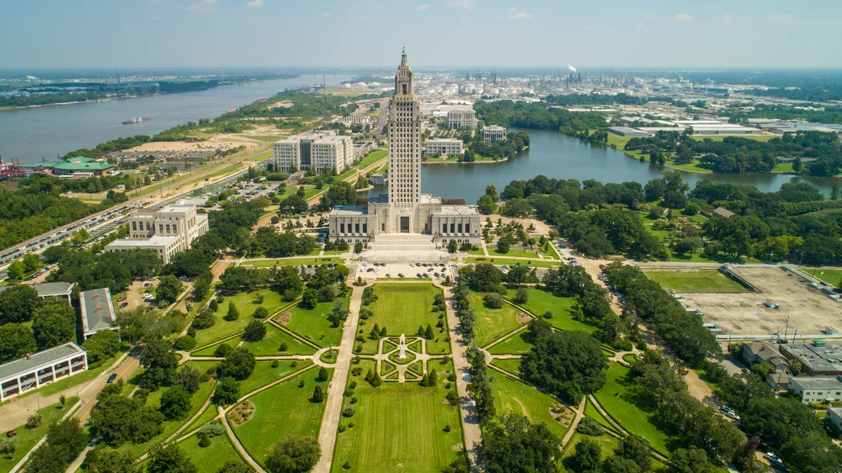 An aerial view of Louisiana State Capitol Park, in Baton Rouge.