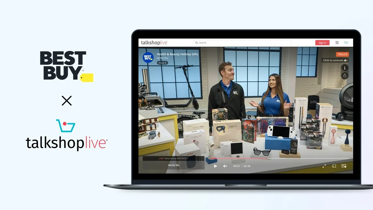 Computer screen that shows Best Buy employees during a livestream event.