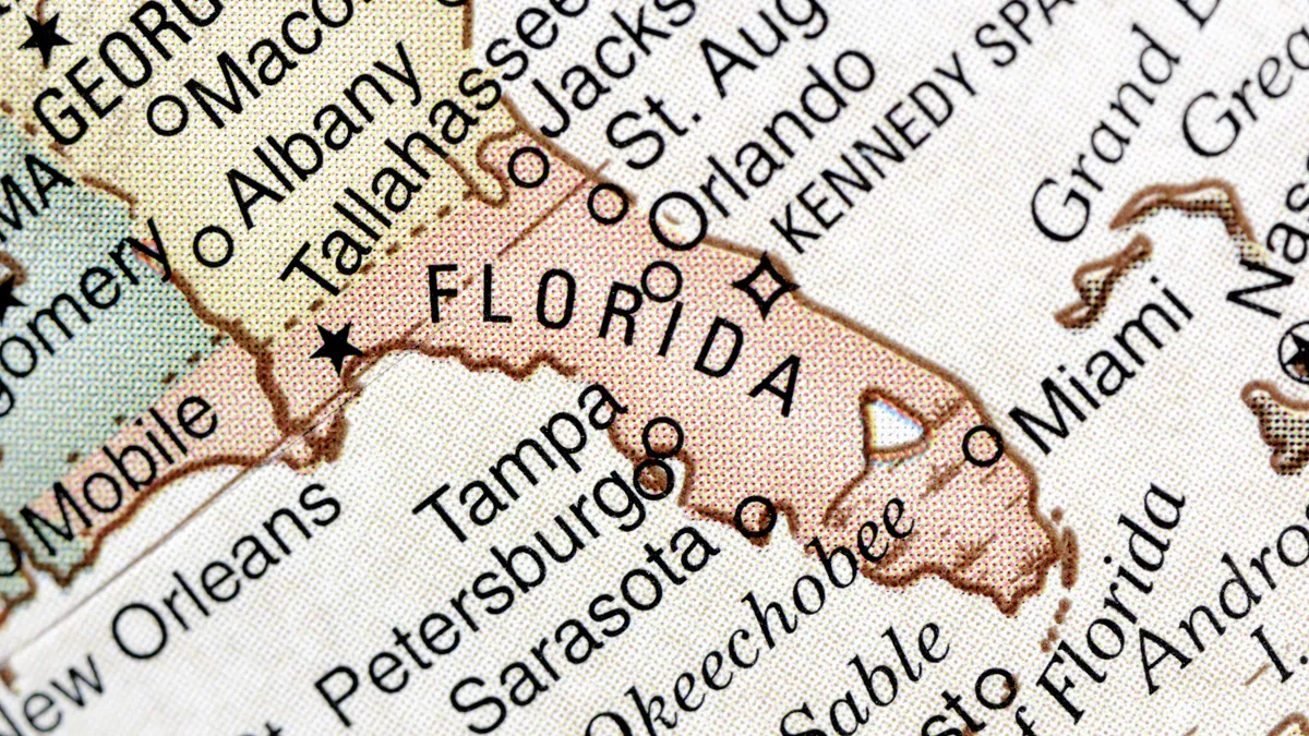 Closeup of Florida map