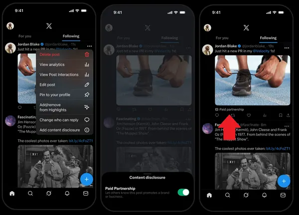 X paid partnership tags