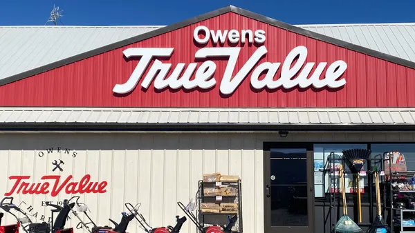 A True Value storefront in Imperial, Nebraska. Text on the building reads, "Owens True Value."