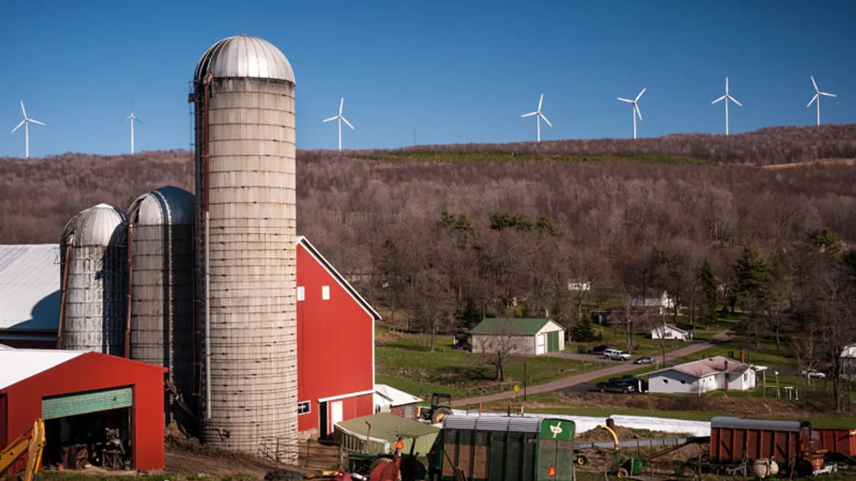 Wind turbines overlook farm country in western Pennsylvania.