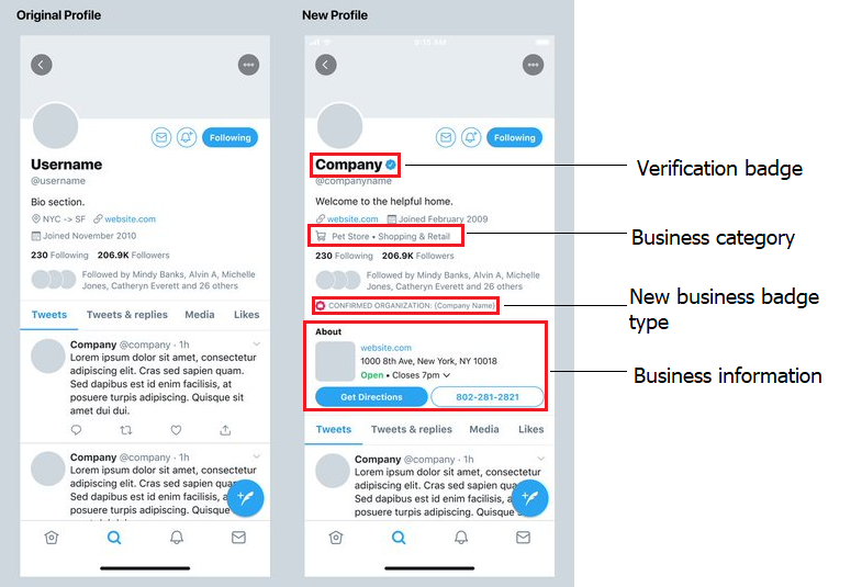 Twitter business profiles preview