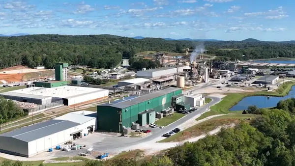 An aerial view of an industrial facility's campus.