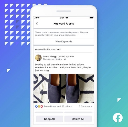 Facebook group keyword alerts