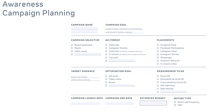 Facebook holiday planning guide 2020