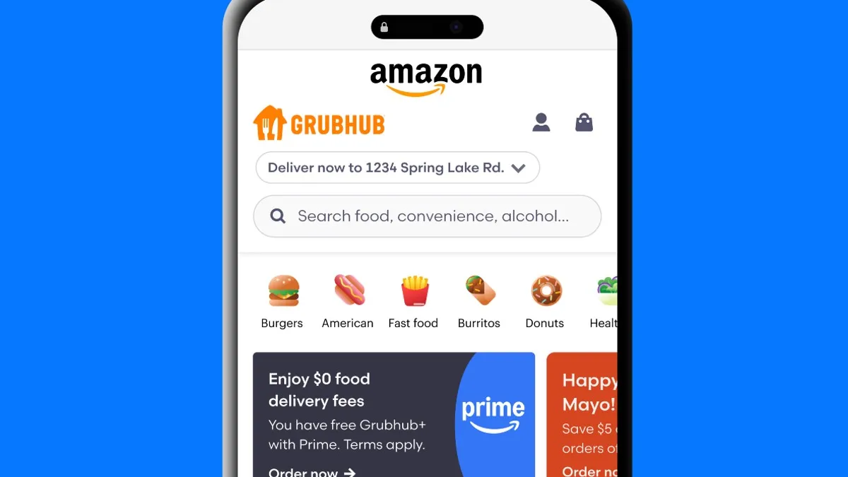 A smartphone with Amazon screenshot of its Gruhbub platform.