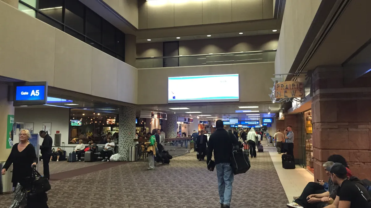 An interior view of Terminal 4 near Gate A5 at Phoenix Sky Harbor International Airport, Arizona.