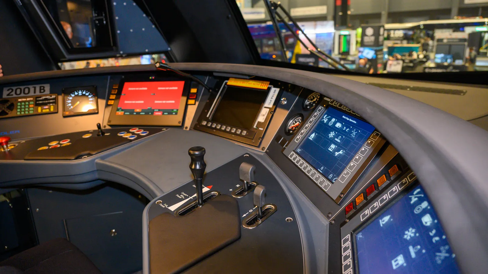 A rounded dashboard with controls for a train.