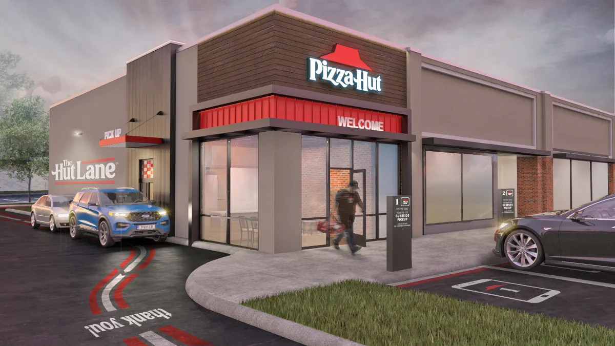 A rendering of Pizza Hut's drive-thru pickup lane dubbed The Hut Lane