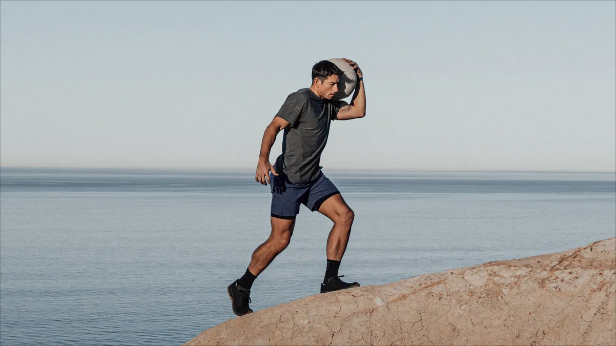 A man climbing a hill