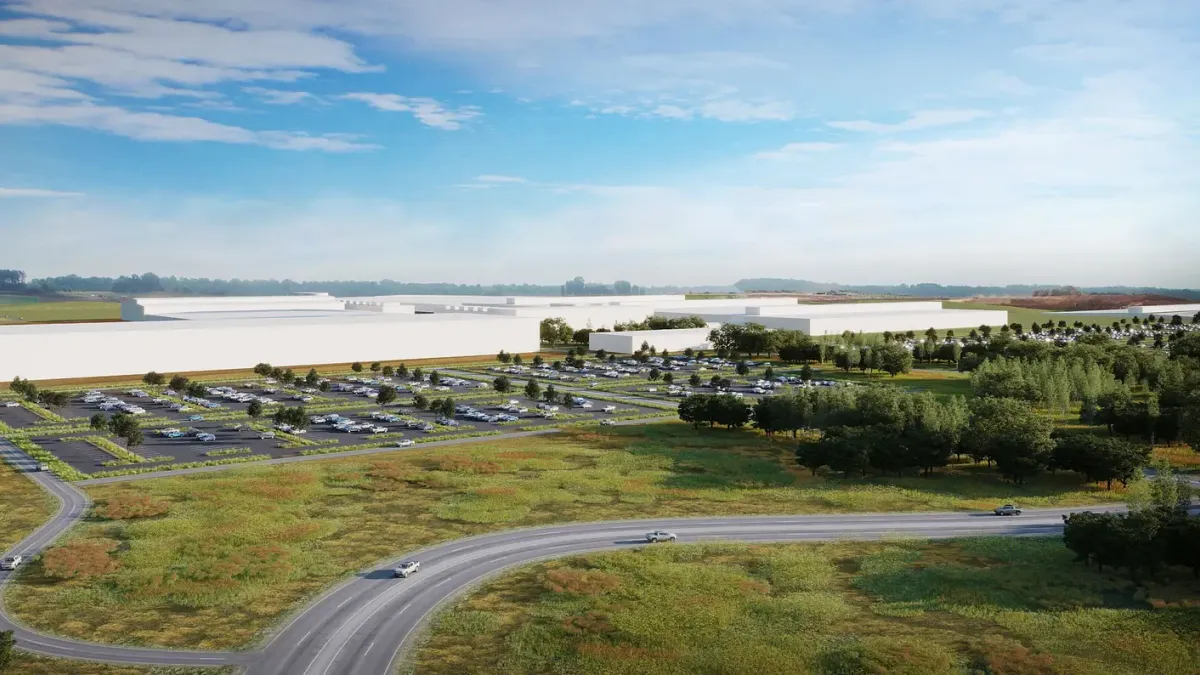 Rendering of Rivian's $5 billion EV manufacturing plant in Stanton Springs, Georgia.