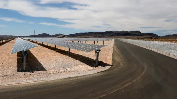 The 100-megawatt MGM Resorts Mega Solar Array sits on 640 acres of desert about 30 miles north of the Las Vegas Strip.