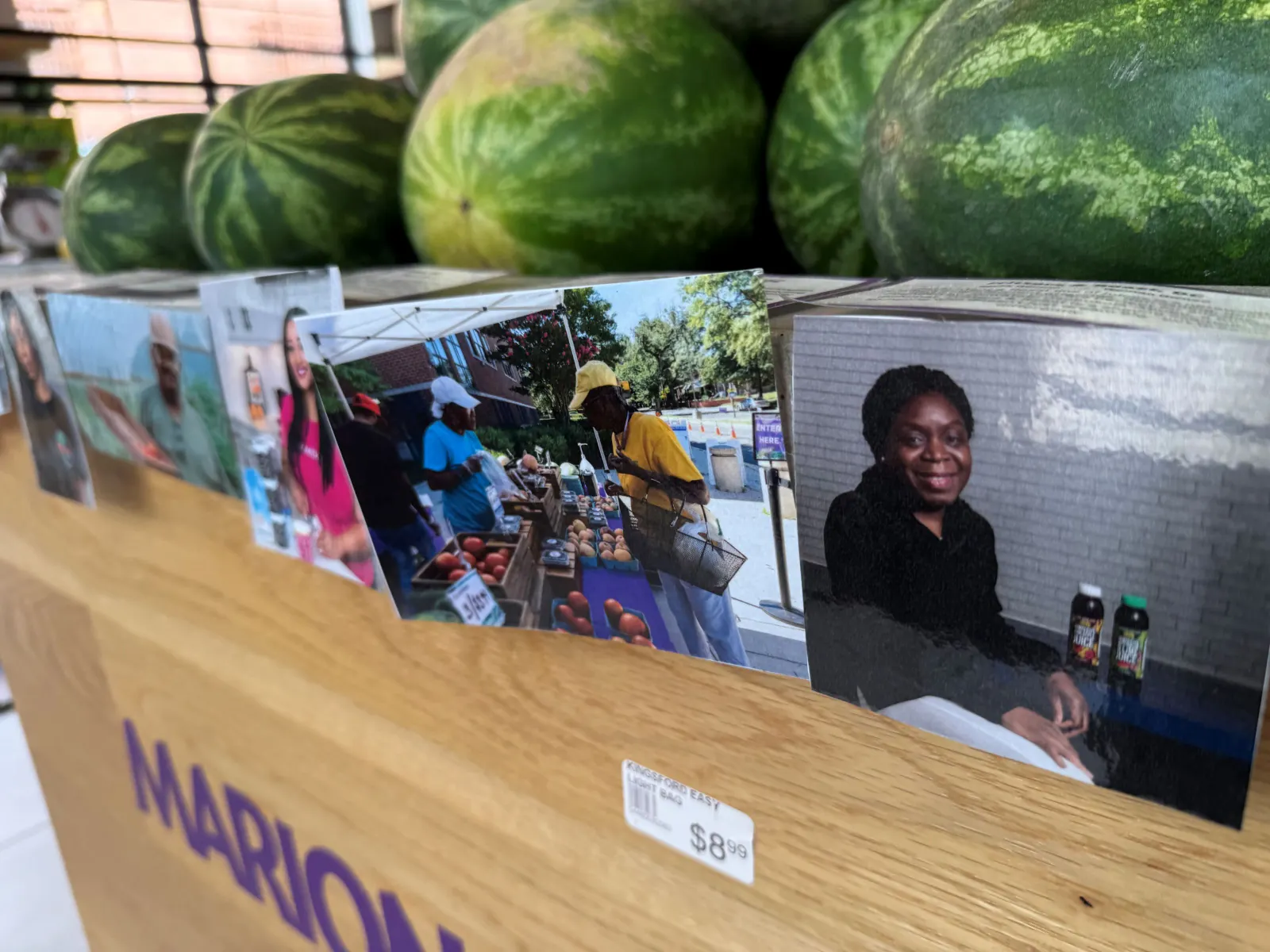 Photos of suppliers at a grocery store.
