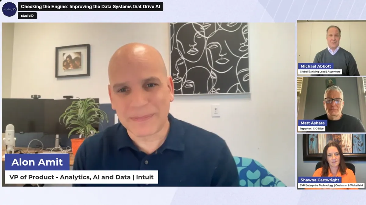 Alon Amit, VP of product, analytics, AI and data at Intuit, discusses data and AI strategies with CIO Dive reporter Matt Ashare on a panel during a CIO Dive virtual event on March 21, 2024.