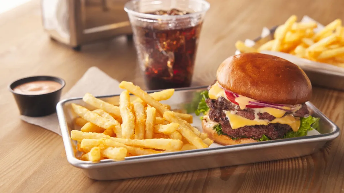 Hamburger with French fries