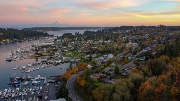A colorful sunset sky over Gig Harbor in Washington State.