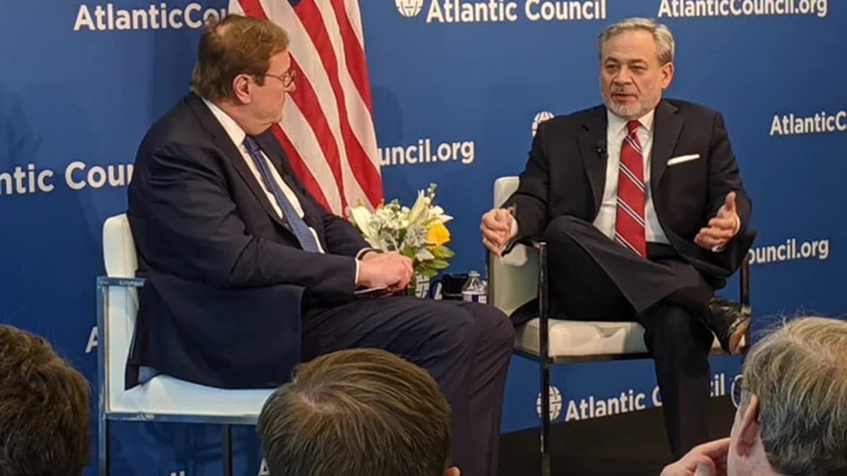 Energy Sec. Dan Brouillette (right) appearing at a fireside chat with Atlantic Council.