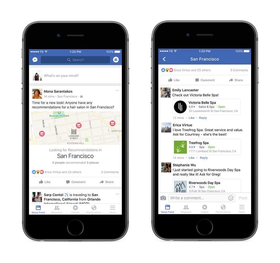 Facebook recommendations post example