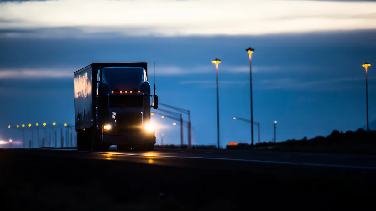 Semi Truck on highway at night