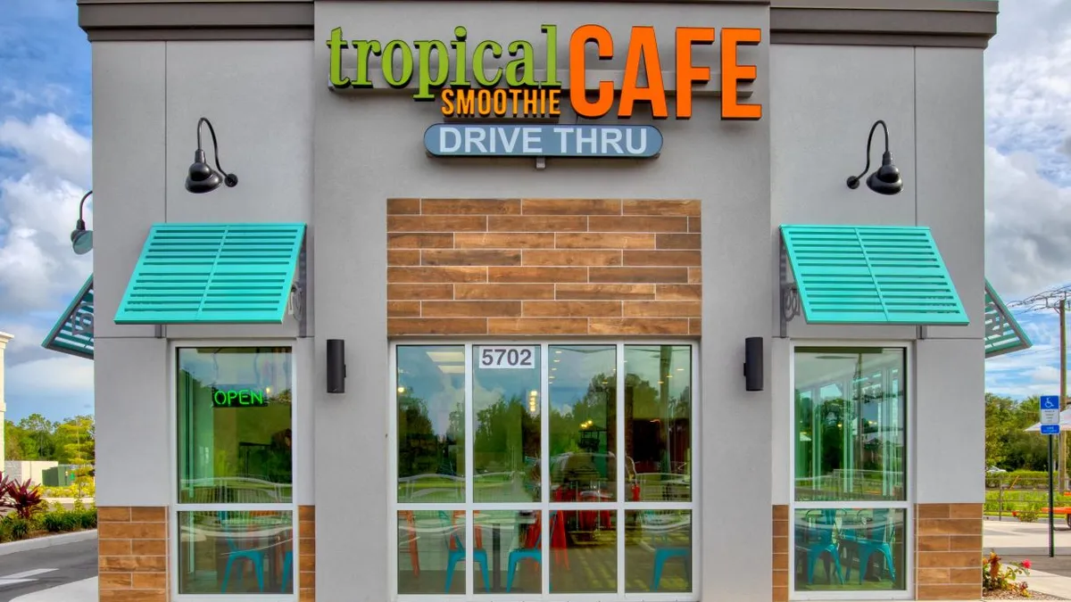 An image of a building with Tropical Smoothie Cafe signage