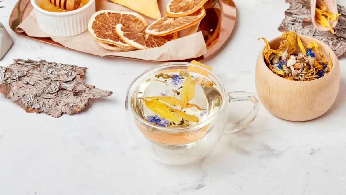 Immunity-boosting concept - herbal elixir for wellness organic mountain blend - wellness ritual - alpine herbal tea for mindful living.