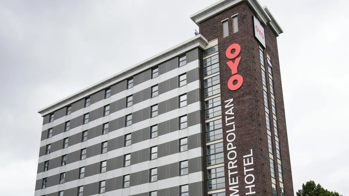 The exterior of an OYO hotel in England.