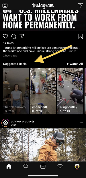 Suggested Reels display example
