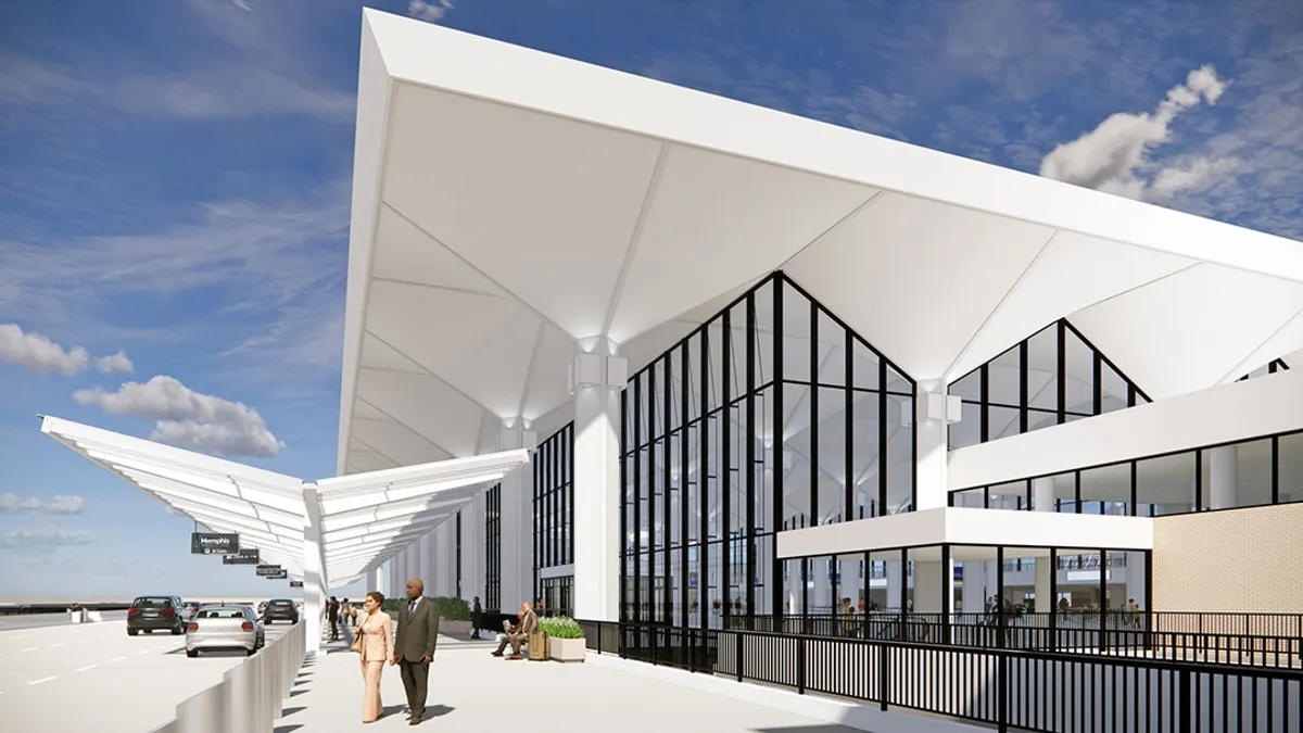 A rendering of an airport arrival area.