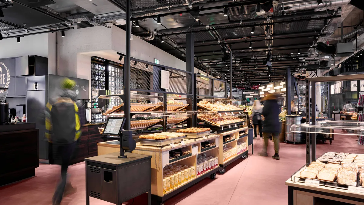 Interior of Migros Bridge food store in Zurich, Switzerland