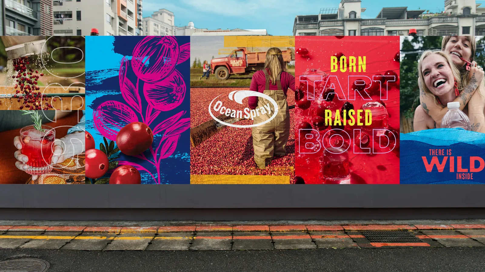 A mock-up of Ocean Spray&#x27;s brand refresh in an OOH environment