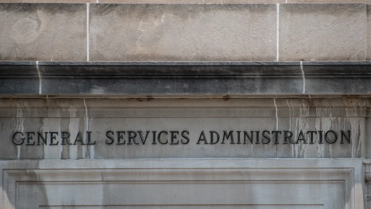 A facade of a building that bears the U.S. General Services Administration's signage