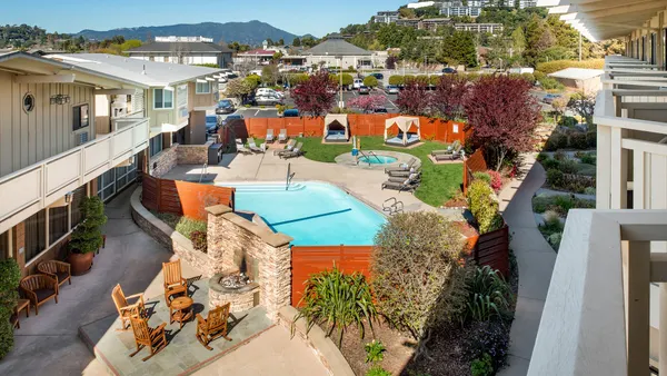 An exterior image of the pool area at The Lodge at Tiburon in California.