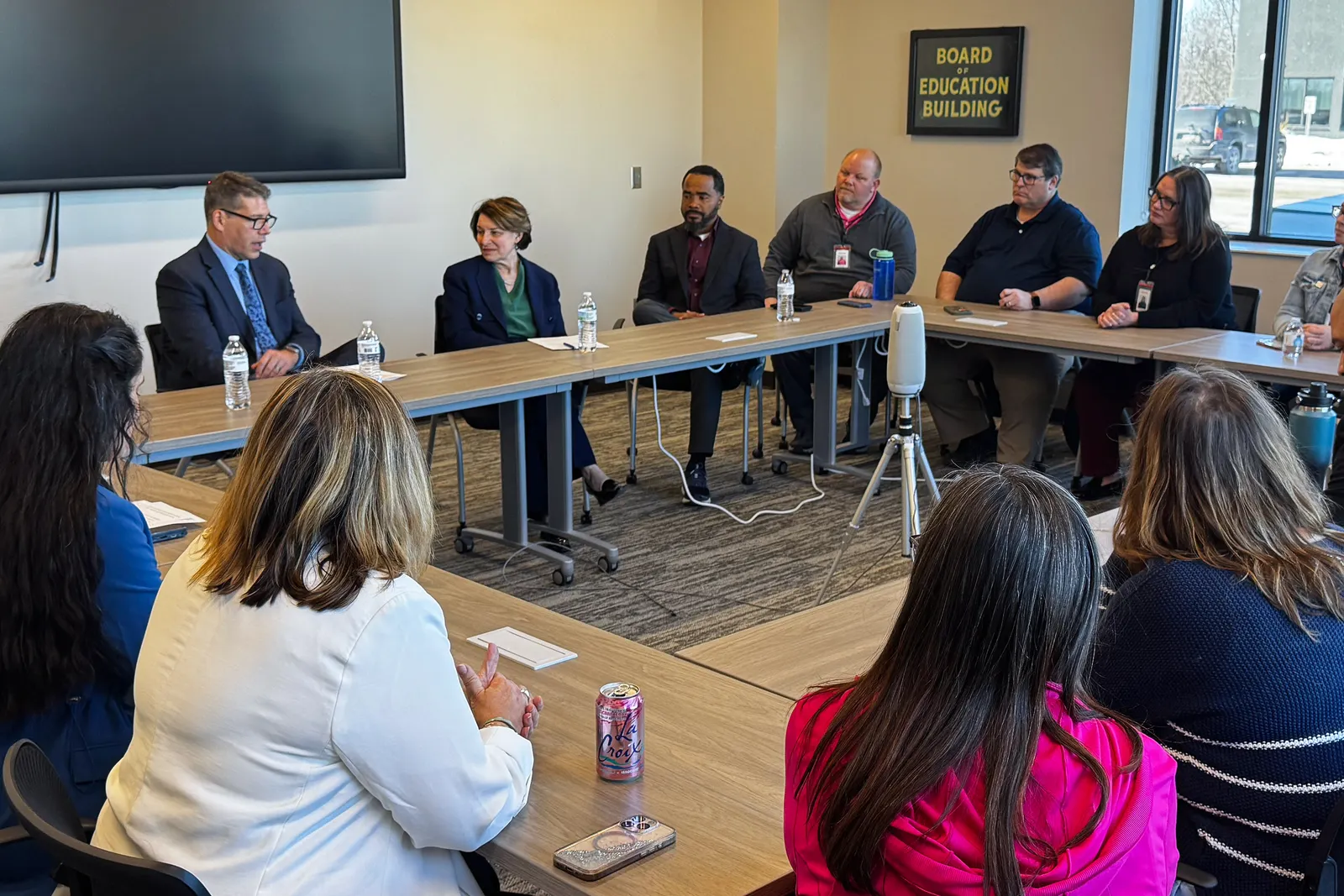 Duluth Public Schools Superintendent John Magas speaks at a roundtable of district leaders along with Sen. Amy Klobuchar